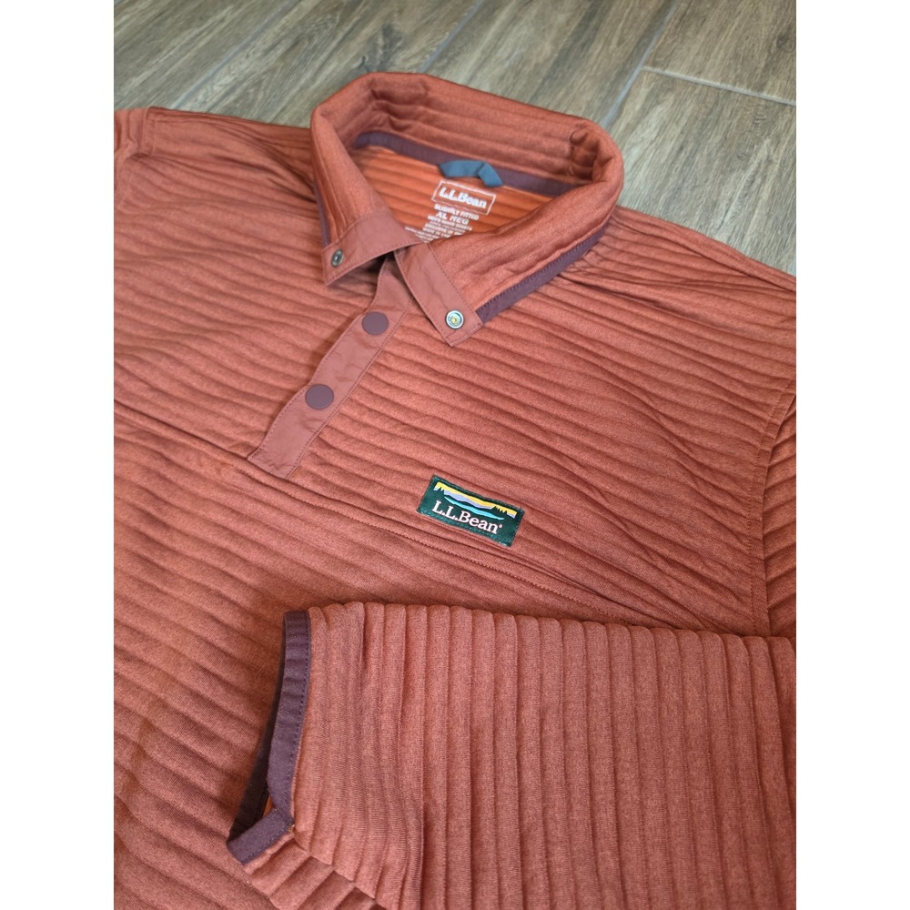 LL Bean Mens Airlight Knit Pullover XL Reg Orange Snap Neck Fleece 506874